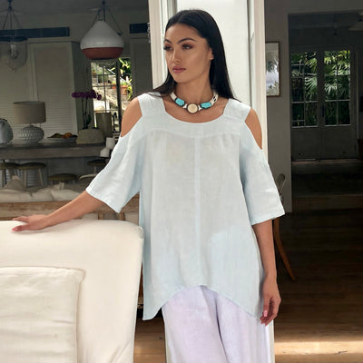 Linen Cold Shoulder Top - LaLunaLifestyle